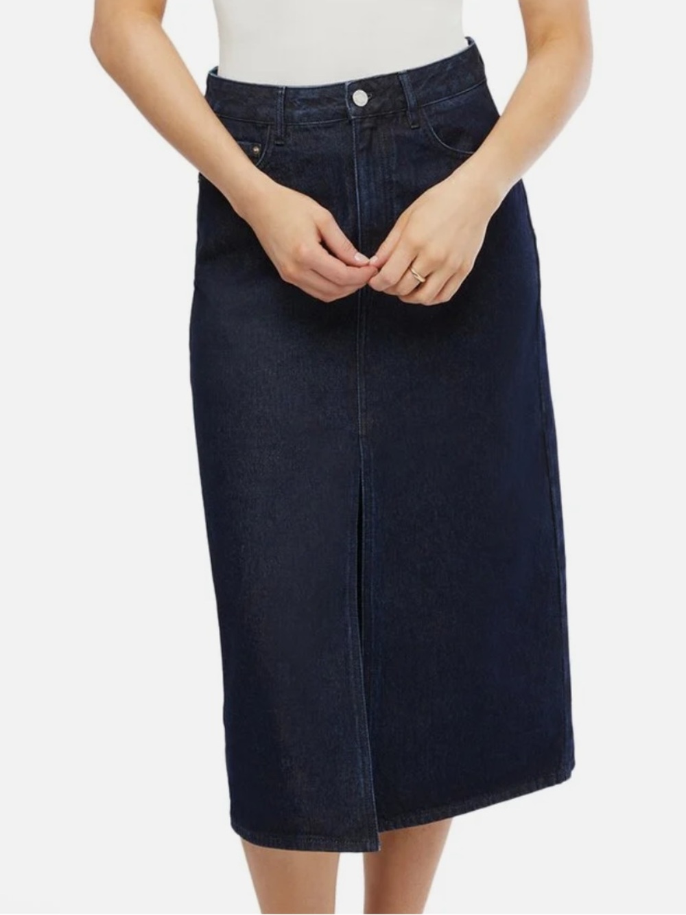 WeWoreWhat Cropped Dark Indigo Denim Midi Skirt Mid Slit Size XS High Waist